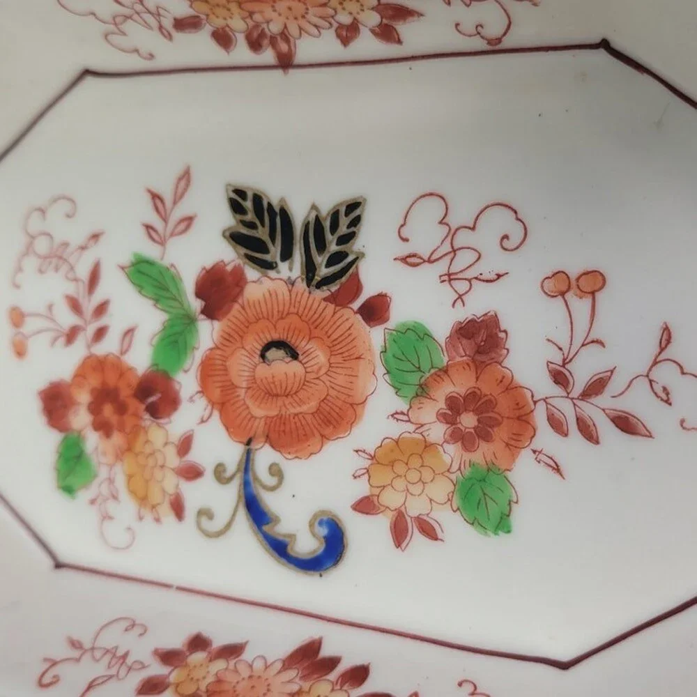 Vintage Made In Japan Floral Fine China Hand Painted Divided Plate Dish w Handle
